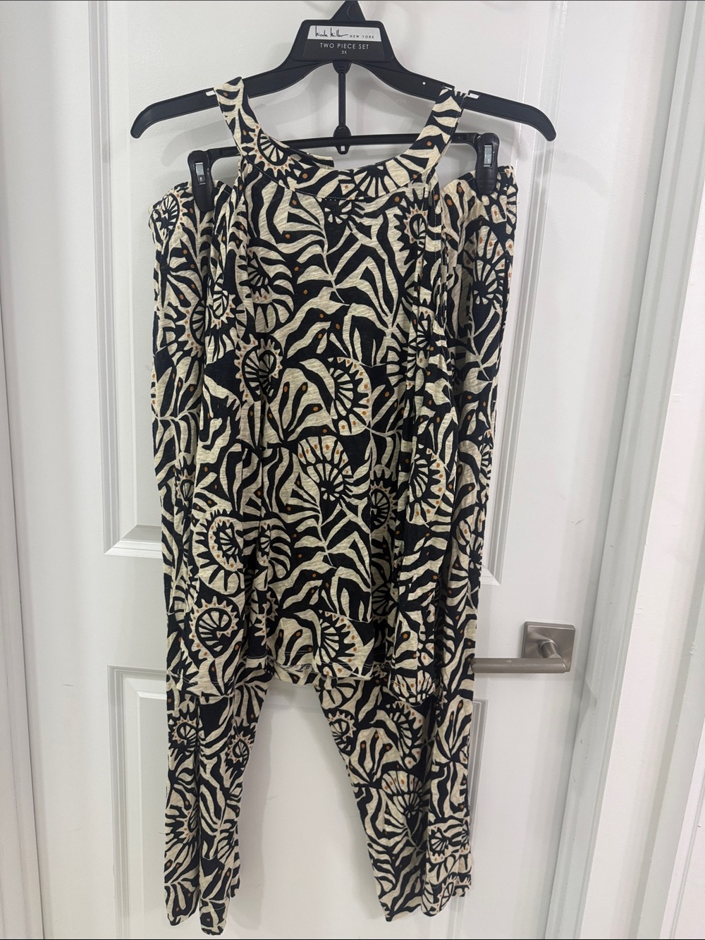 Nicole Miller Black and Cream Floral-Print Jumpsuit